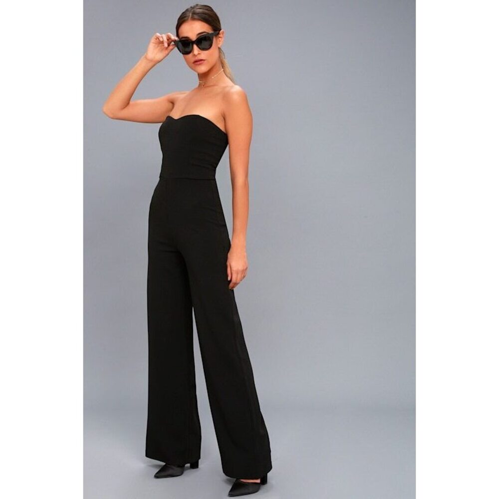 Lulu's Black Strapless Wide-Leg Jumpsuit